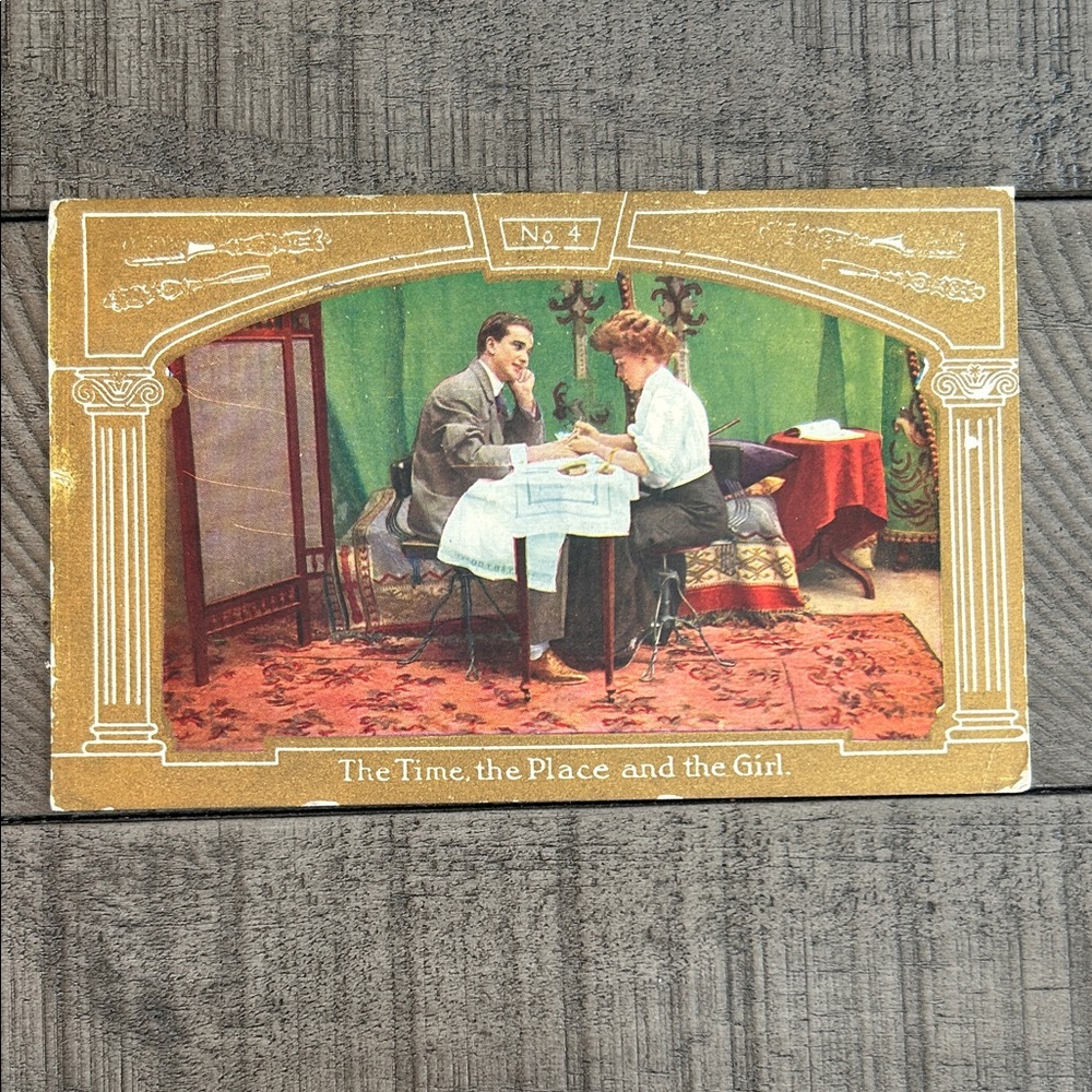 Antique Edwardian Postcard with Elegant Dining Scene
